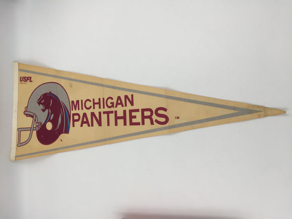 9842 - SP - Vintage Michigan Panthers Football Pennant - Rare 2 Bar Helmet - USFL - 1982